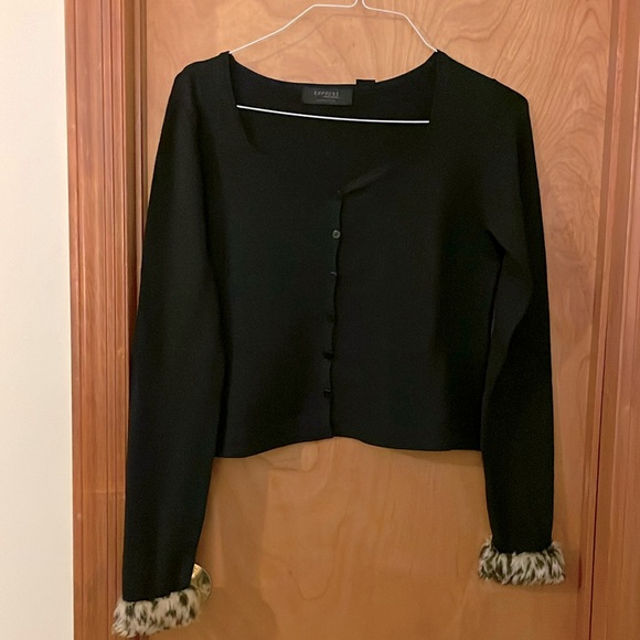 Express cardigan sweater with faux fur cuffs, Large - Picture 1 of 8